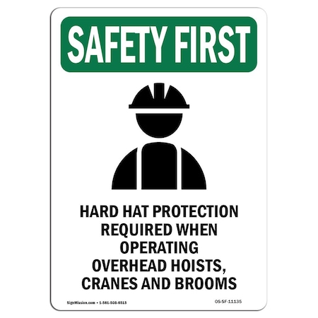 Signmission OSHA Sign, Hard Hat Protection W/ Symbol, 14in X 10in Rigid Plastic, 10" W, 14" H, Portrait OS-SF-P-1014-V-11135